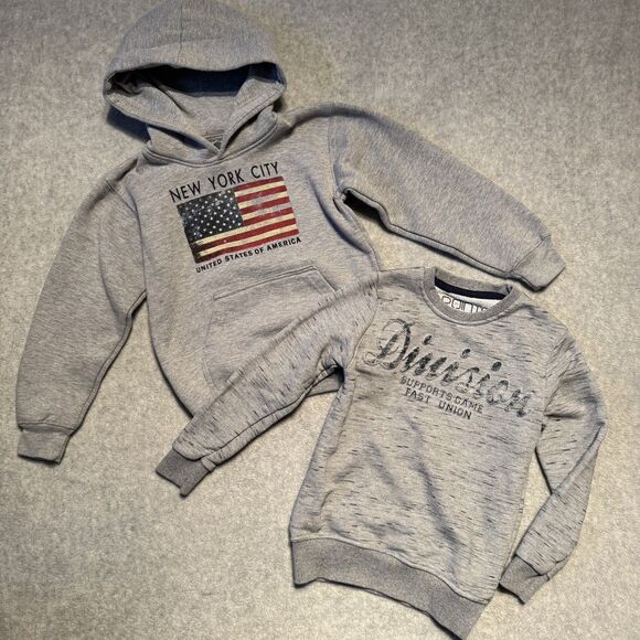 New York Hooded Pullover Sweatshirt Boys 5T Gray Bundle Crewneck Sweater - Picture 1 of 7